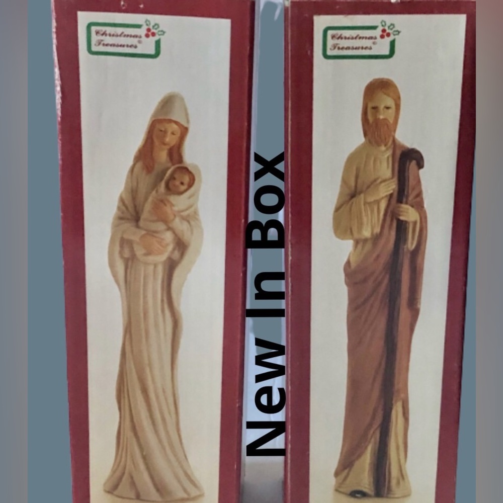 Mother Mary and Child, and Joseph New in Box, 2 Piece Vintage Set- 1993- 10 inch